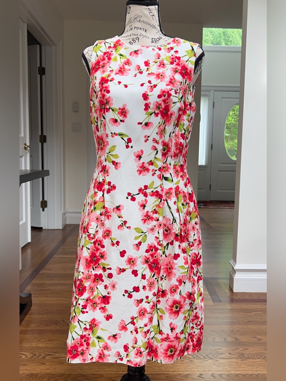 Ralph Lauren White Midi Dress with Pink Floral Print